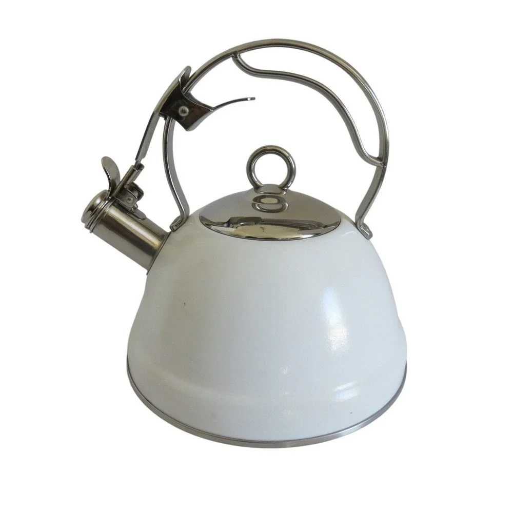 Calphalon White Enamel Stainless Steel Whistling Tea Kettle 2.7 Qt 2.5‎ L 0503